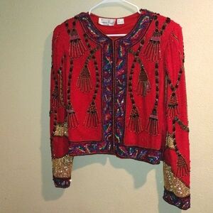 Beautiful Vintage Lawrence Kagar Heavily beaded 100% Silk Shell 80's Egyptian L